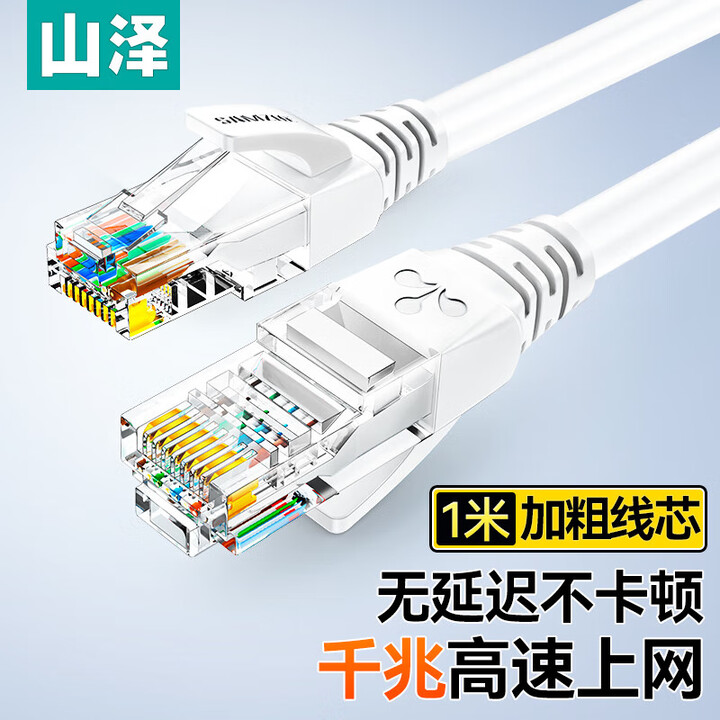山泽超五类网线 CAT5e类高速千兆网络宽带线 工程/家用电脑路由器连接跳线 八芯双绞超5类成品网线 白色1米ZW-01【图片 价格 品牌 ...