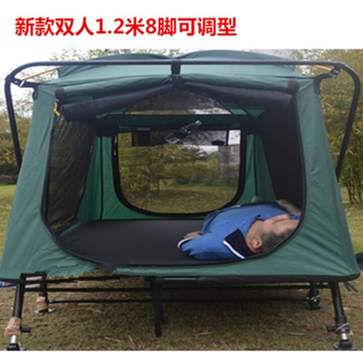 加强双人可调离地帐篷床钓鱼冬钓保暖四季速开车顶防风防暴雨双层 1.2M8脚可调型