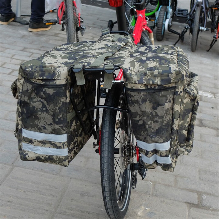 山地车后驮包长途后架包后座包折叠自行车驼包防雨车架包骑行装备 大号绿迷彩+防雨罩（40L）