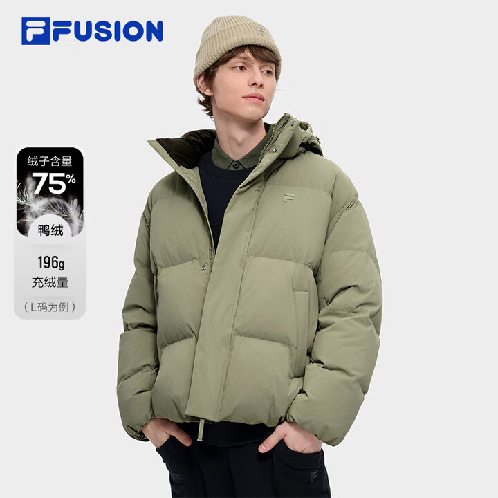 FILA FUSION斐乐潮牌羽绒服男休闲宽松连帽保暖外套 ...