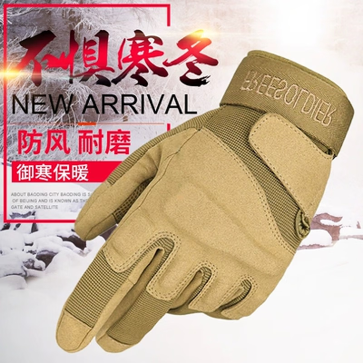 魔鬼周黑鹰战术手套全指男军迷夏冬季户外骑行防割登山加绒保暖作战手套 加绒（沙色） M码（掌围20CM以内）