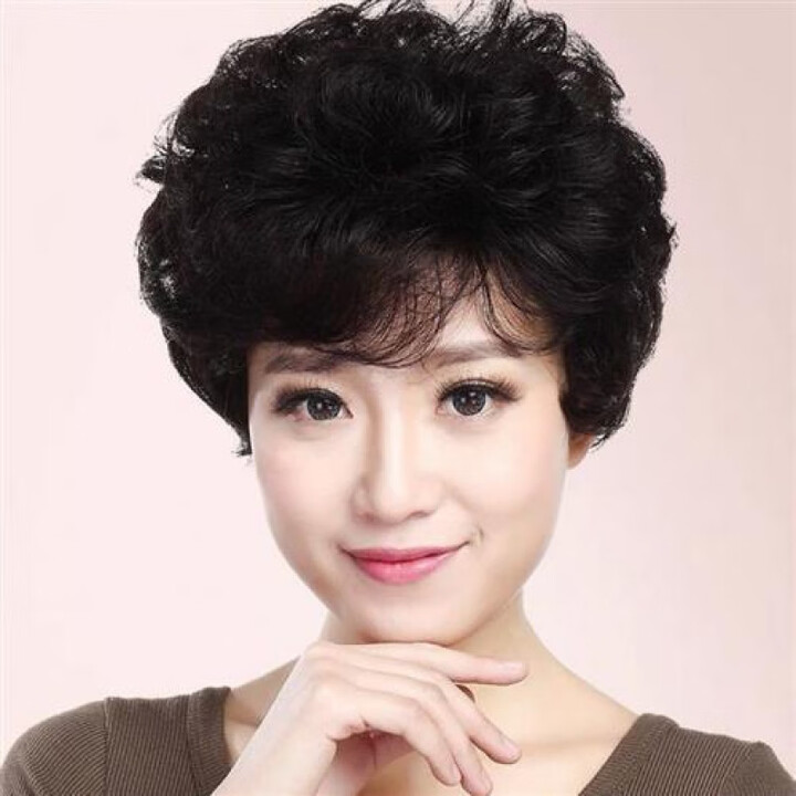 唐妮 假发女短发短卷发中老年圆脸修脸气质自然仿真发丝妈妈假发套 模特款深棕色+发网 短发【图片 价格 品牌 报价】-京东