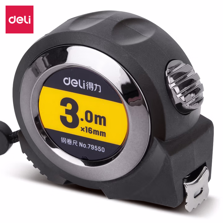 得力(deli)3m全包胶自锁钢卷尺 Ⅱ级精度测量尺子 79550 灰色