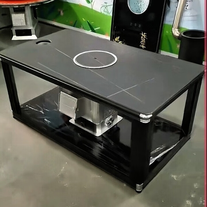 升级款火茂冲柴煤两用烤火炉茶几气化炉节能加厚长方形多功能节能 升级款岩板面+黑色框子 长1.38米x宽0.75米x高0.63米