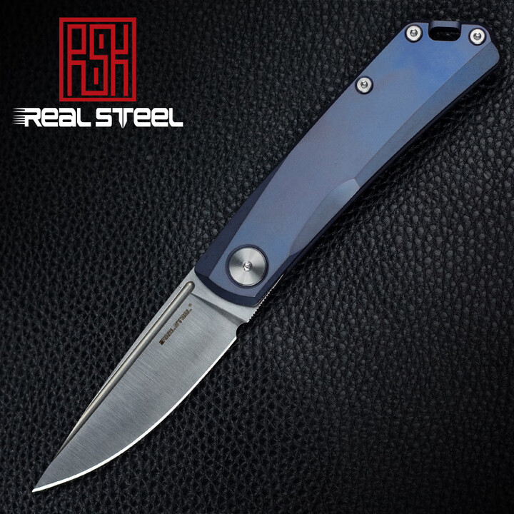 锐狮帝REALSTEEL锐狮帝N690不锈钢Luna钛柄户外轻量EDC口袋刀便携折叠刀 7001 TS-03蓝色钛金属手柄