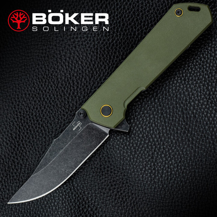 BOKER德国原装进口博克boker户外多功能野营防身战术装备便携折叠刀 01BO164 绿柄黑刃