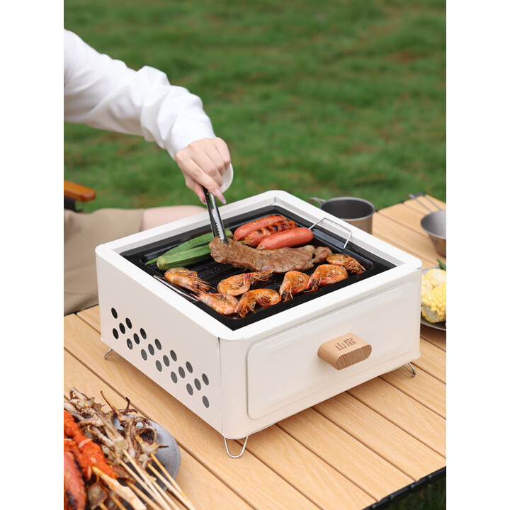 山扉山扉烧烤炉烧烤架户外围炉煮茶烤火炉套装烤肉炉子家用露营全套 象牙白抽屉炉【自带烤网+烤盘】