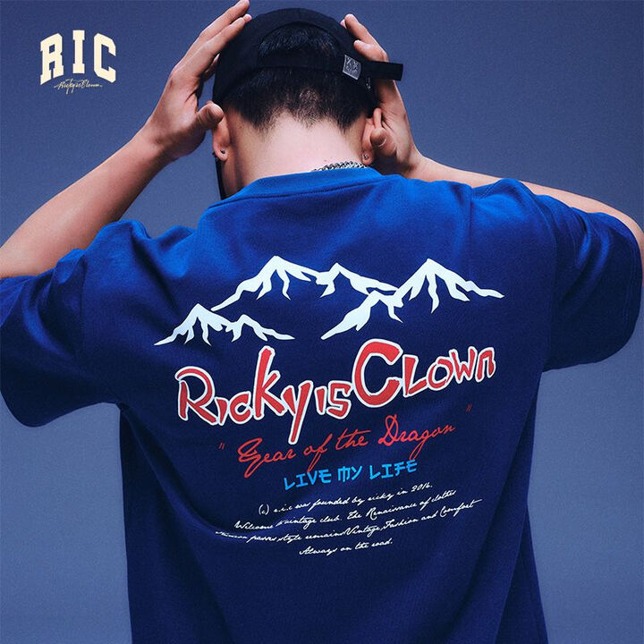 RickyisClown正品RiC夏季新款体恤拼接印花短袖美式重磅潮牌T恤宽松休闲 藏青色 L【图片 价格 品牌 报价】-京东