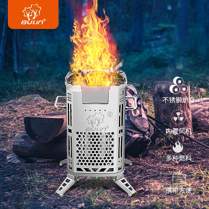 步林（BULin）户外柴火炉便携310S不锈钢内胆露营野餐炉具猛火无烟柴火灶 步林柴火炉+6件套