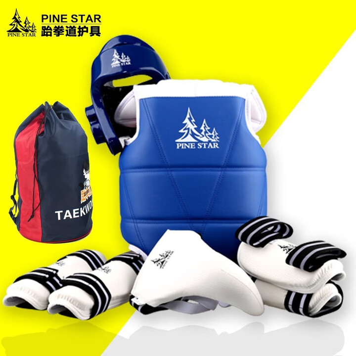竞派跆拳道护具全套八件套护手护脚套成人儿童护具全套装实战加厚护具 六件套男士蓝色 2号（适合身高130-150cm）