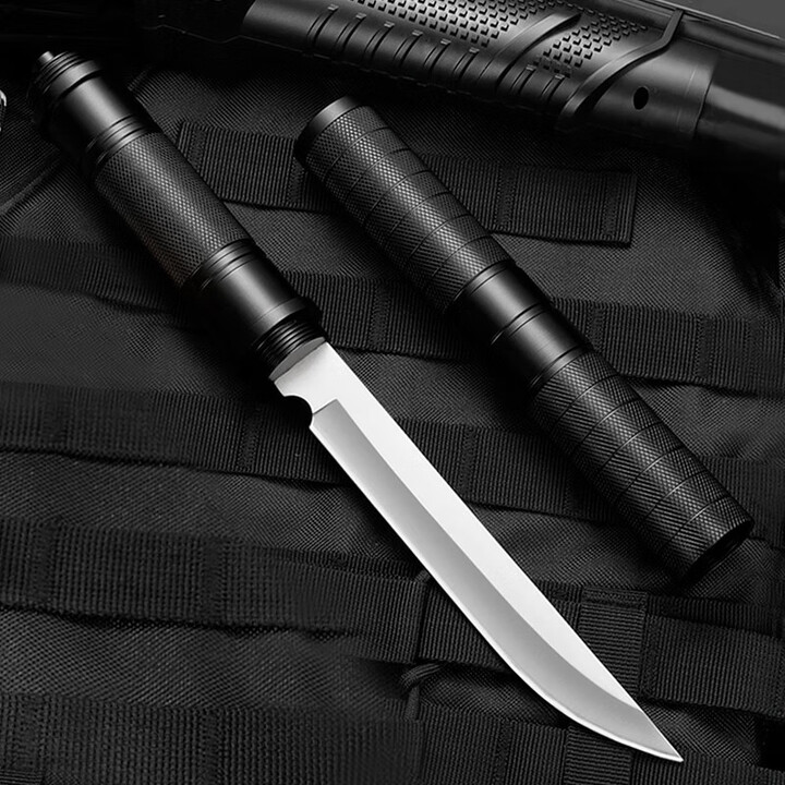 ABDT尼泊尔军刃防身荒夫铝合金手柄多功能高硬度马氏体刀露营户外求生 黑色尖头