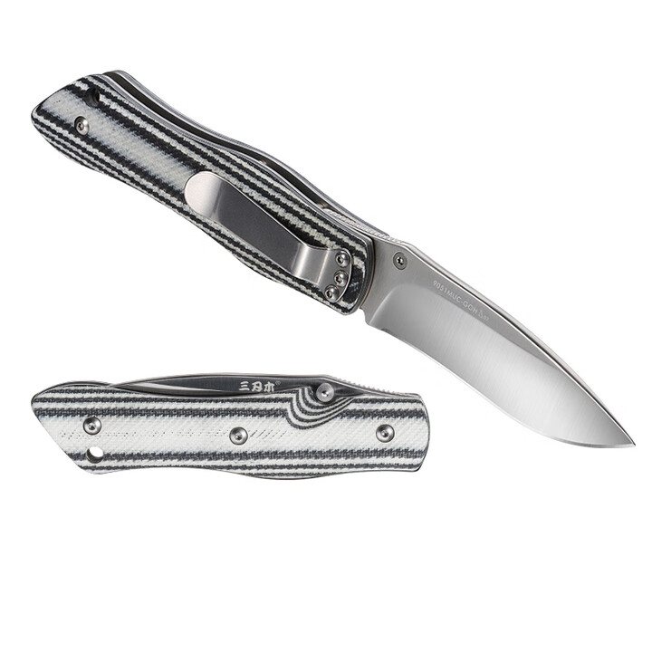 三刃木9055户外折叠小刀高硬锋利户外刀具便携水果防身战术野外 刀 9051MUC-GOH(白黑)