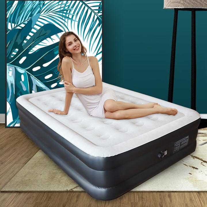 多美聪 充气床垫家用双人加高加厚单人气垫床旅行户外露营睡垫打地铺床 双人高床黑灰色152宽+内置电泵
