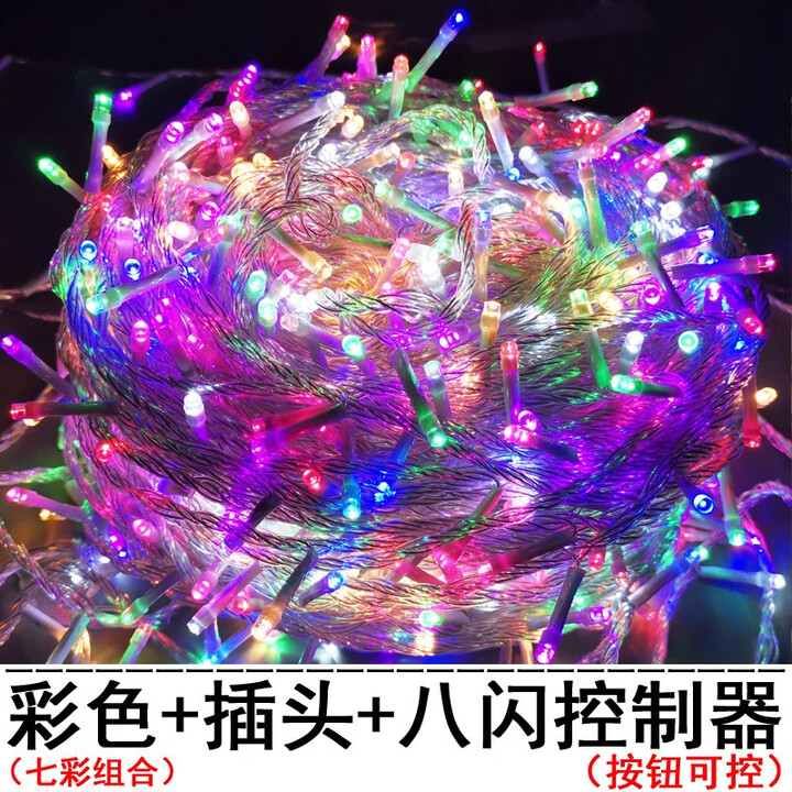 过年LED小彩灯闪灯串灯满天星灯春节日户外霓虹灯新年家用氛围灯 七彩 插电款：200米公母款可串接600米