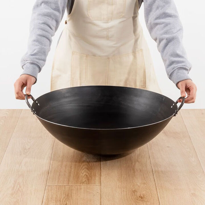 hukid家用电炒锅传统黑油锅加厚精铁双耳炒锅无涂层厨师饭店食堂