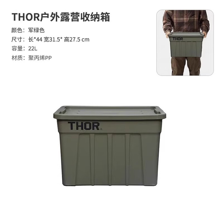 THOR魔国户外定制收纳箱配件滑轨盖板索尔箱子igt拓展露营改装盖板 军绿色-22L