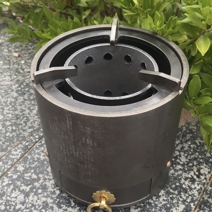 山头林村抖音同款炭火炉复古取暖铸铁小圆炉气化户外炭茶炉便携式小钢 圆炉+内胆(重量8.5斤)
