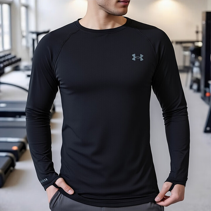 【安德玛运动T恤】安德玛(Under Armour)长袖T恤男 跑步健身训练舒适透气运动休闲打底衫 黑色2 L【行情 报价 价格 评测】-京东