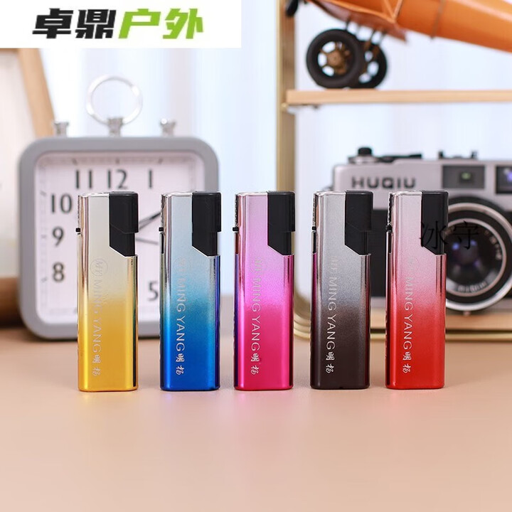 金属防爆电子防风蓝焰直冲打火机厂家直销家用可充气耐用 H16渐变双色1支颜色随机发防