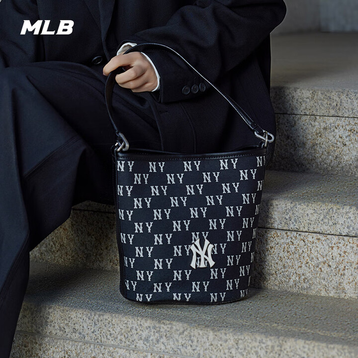 MLB官方 男女暗纹老花水桶包明星同款休闲斜挎包BML02 纽约洋基队/黑色 均码【图片 价格 品牌 报价】-京东