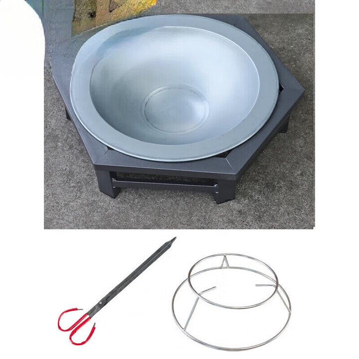 山力士老式碳火盆取暖器木炭取暖炉户外农村铁盆桌取暖烤火盆户外围炉煮 六边烤火盆【熟铁盆】+火钳+双