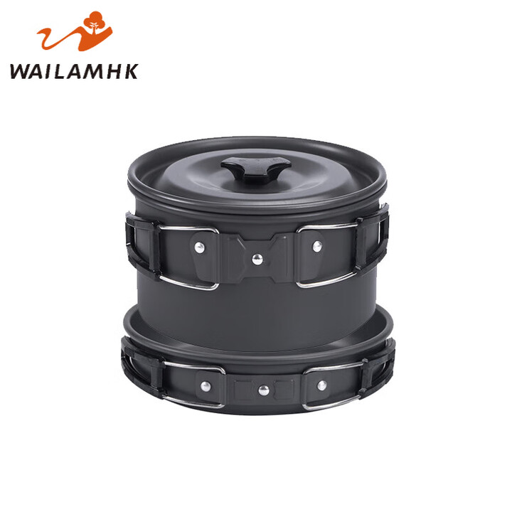 WAILAMHK户外套锅野炊锅具3-4人野营套装自驾便携野餐垂钓不粘锅野外炊具 202套锅黑色(中煎+中煮)