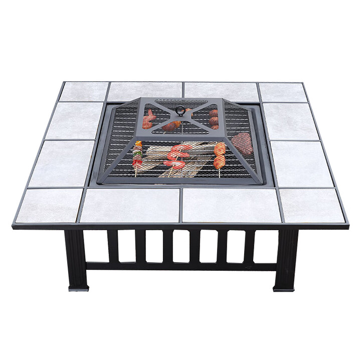 赟娅户外野营烧烤架家用取暖炭火烤肉炉野餐烧烤炉庭院围炉煮茶围炉桌 方形瓷砖围炉【瓷砖加宽大桌面】