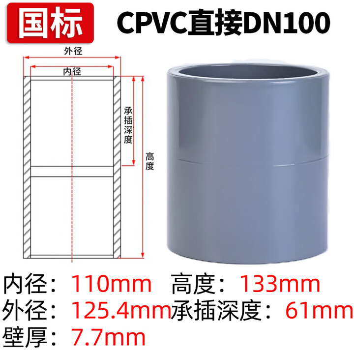 福西西CPVC直接接头工业C-PVC管件套管管箍排水管道直通对接器快接配件 DN100内径110mm CPVC直接【图片 价格 品牌 报价】-京东
