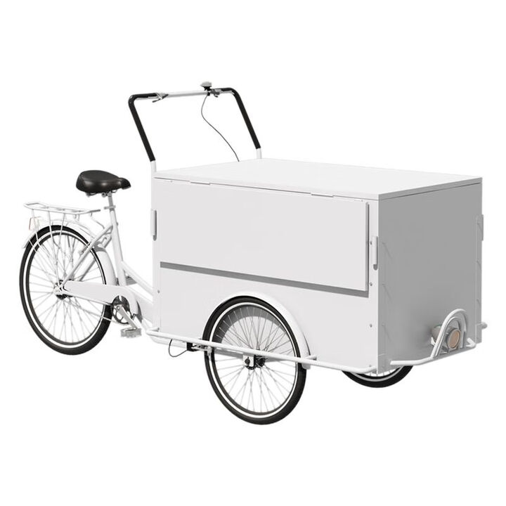 铁艺倒骑驴摆摊三轮车小吃移动地摊夜市小推车户外摊位花车餐车 白色