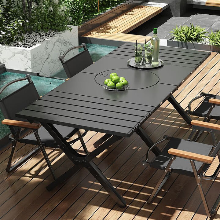 完壮户外折叠桌椅套装围炉煮茶蛋卷桌家庭用便携式摆地摊烧烤烤肉座椅 火星黑-多功能围炉煮茶蛋卷桌 90烤网套餐无支架(适配市面蛋卷