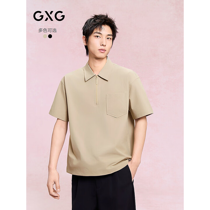 户外工装休闲polo男半拉链翻领短袖宽松上衣g24d242023 卡其色 xl