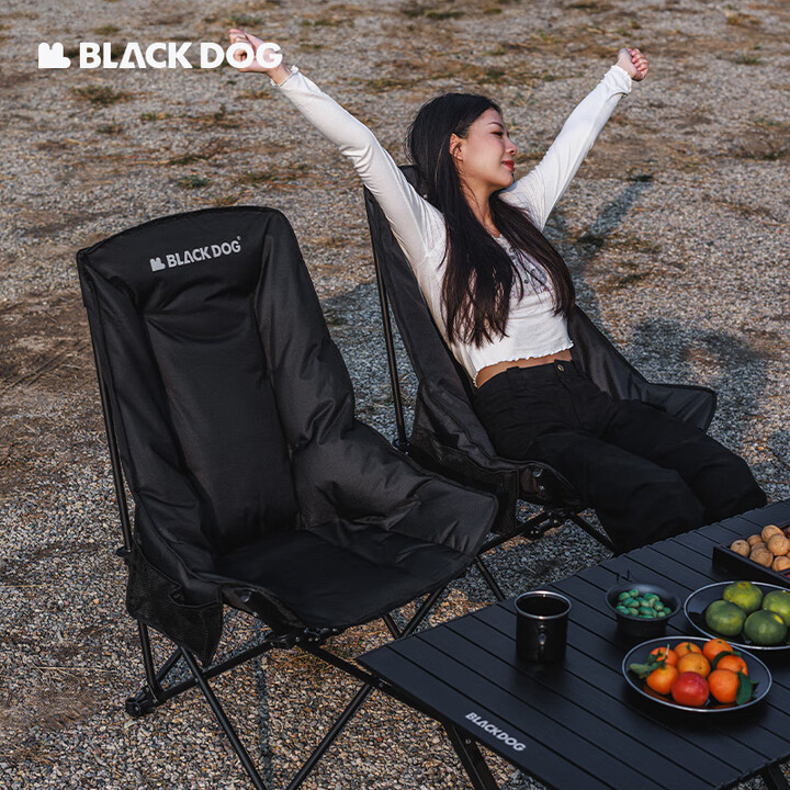 black dog户外折叠椅月亮椅黑狗露营便携靠背钓鱼椅懒人椅休闲旅游旅行椅 高背加厚沙发款夜幕黑