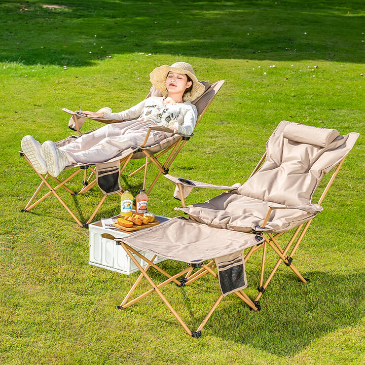 疆屿躺椅户外折叠椅便携式露营椅子沙滩椅办公室午休钓鱼椅 【升级夹棉款】卡其【5CM夹棉 柔软更舒适】