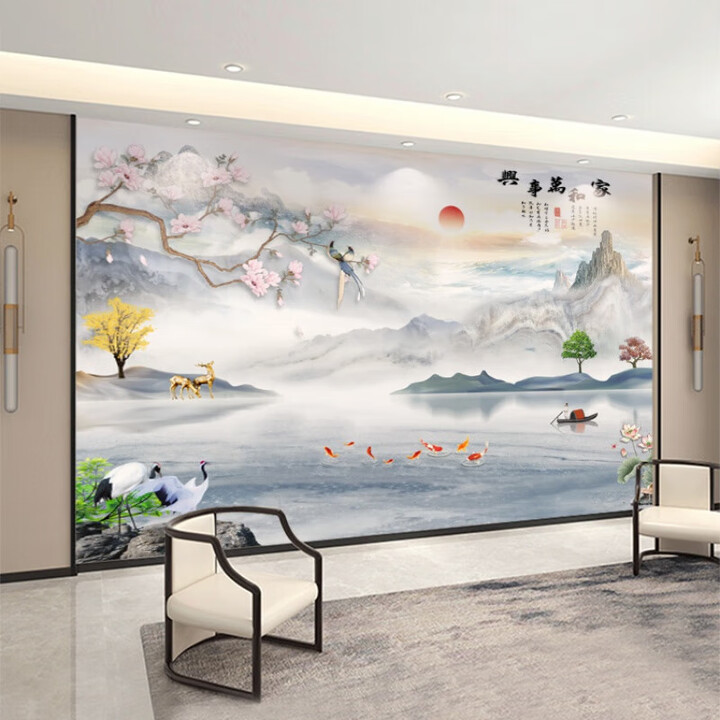 3d立体新中式水墨山水画壁布客厅电视背景墙沙发壁纸影视墙布壁画 款式3【图片 价格 品牌 报价】-京东