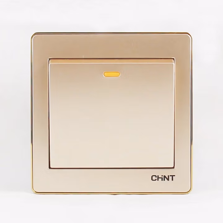 正泰开关插座 五孔插座 二三插 钢架墙壁开关插座面板 NEW7L香槟金色 一开单