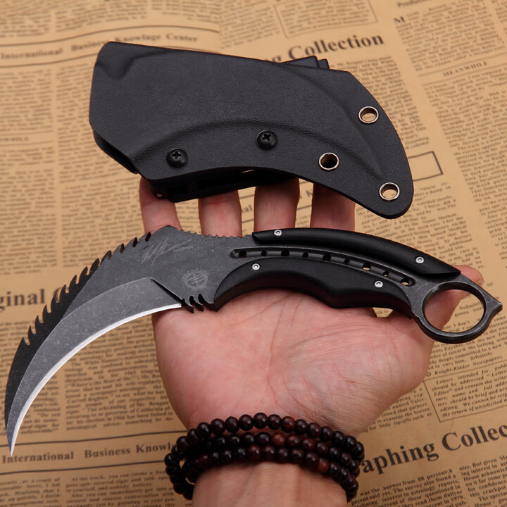 源头厂家现货热卖托德魔爪锋利耐用战狼爪刀户外野营身求生爪刀 黑色＋K鞘 D2.