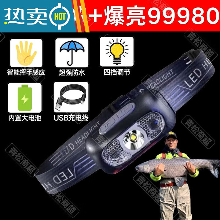 头灯日本原装进口进口德国LED头灯超亮可充电头戴式强 高配R40超亮-大容双锂电-续59+ 挥手即亮-进口机芯-某音爆款-爆亮
