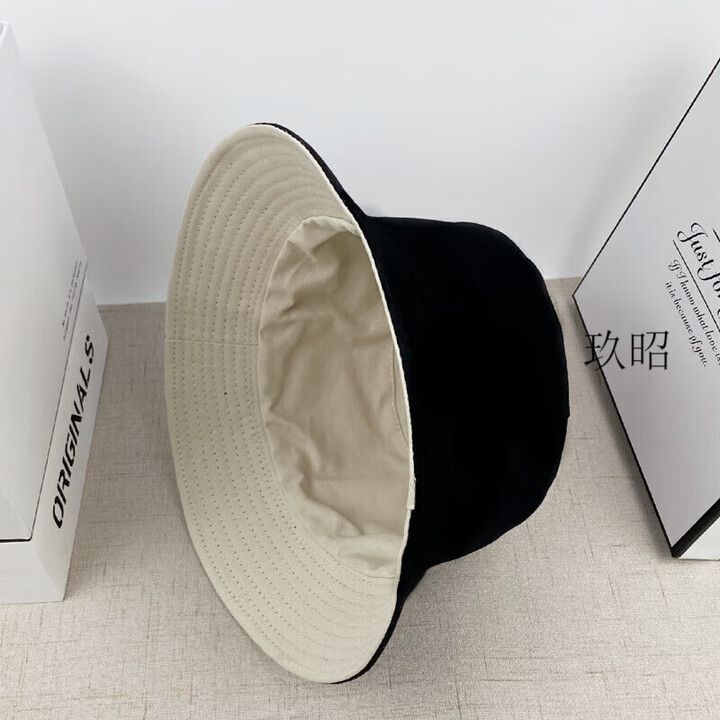 智宙双面戴渔夫帽男女夏季韩版学生百搭时尚潮流遮阳圆脸情侣帽 双面戴-黑色/藏青