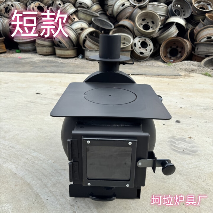 新款煤气罐改装取暖炉高温玻璃带烤箱二次进气高温漆柴煤两用 高温玻璃短款不带腿高温漆取暖炉