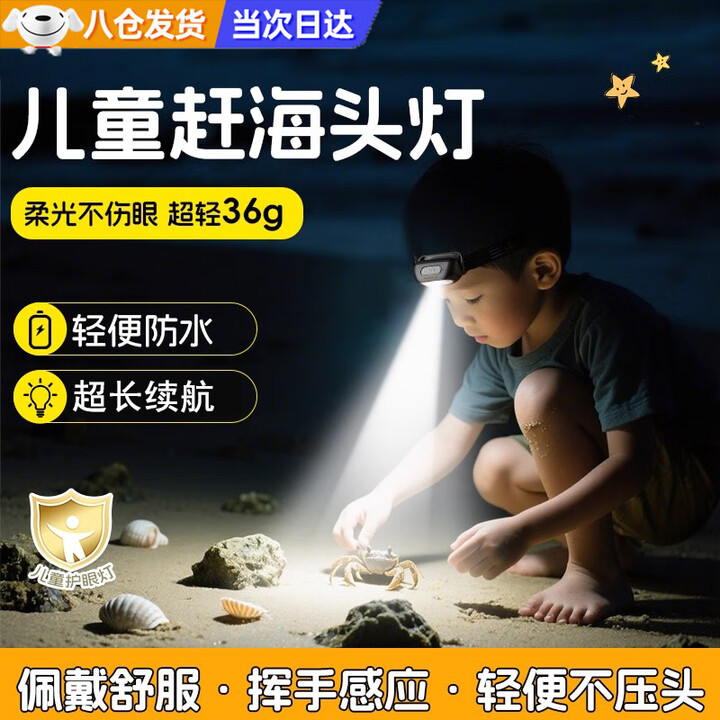 TLXT儿童头灯户外夜钓赶海灯感应头戴式手电筒钓鱼手电筒便携露营照灯 【黑色】感应头灯+送充电线 （超亮强光/超轻便携/充电长续航）