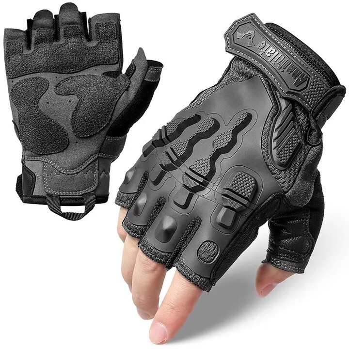 zune lotoo战术手套防割耐磨骑行手套摩托车户保暖格斗手套冬季男触屏 黑色半指 XL