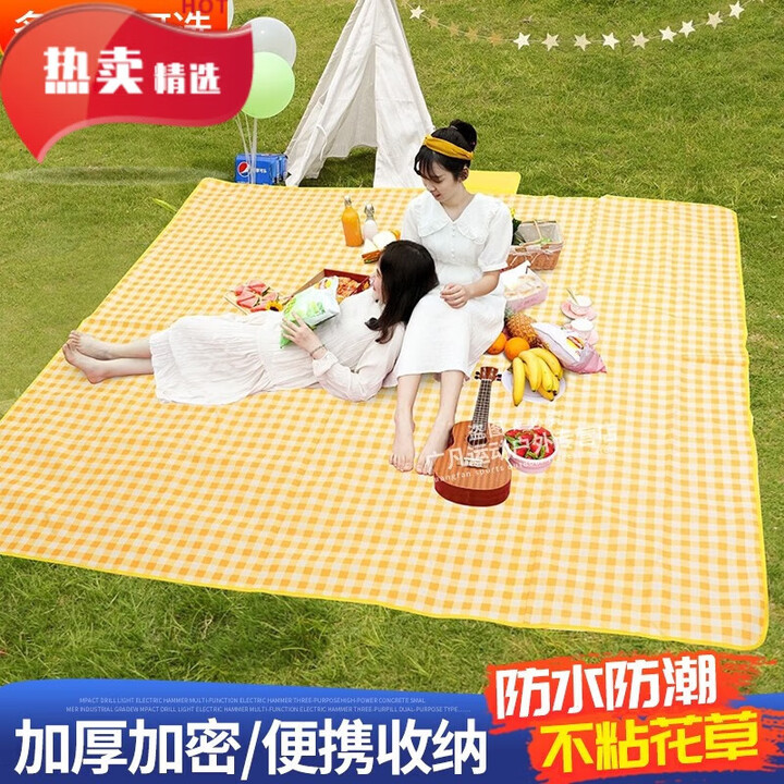 锟霖屹野餐垫野外郊游防潮垫子户外折叠便携防水加厚野炊 小黄格大号[2.0米*2.0米]