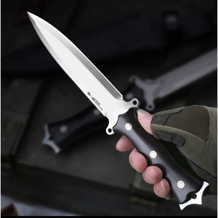 瑞士军士户外刀战术双刃直刀高硬度A10钢刀野外防身便携生存刀具 雷神进口A10钢刀-双刃白-赠刀套