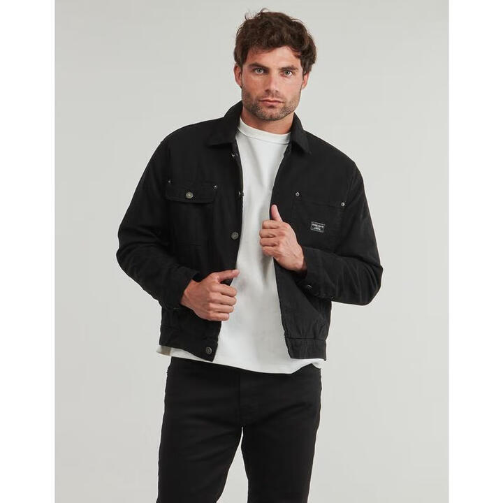 guess盖尔斯男外套保暖防风黑色棉质日常通勤时尚复古男士休闲夹克