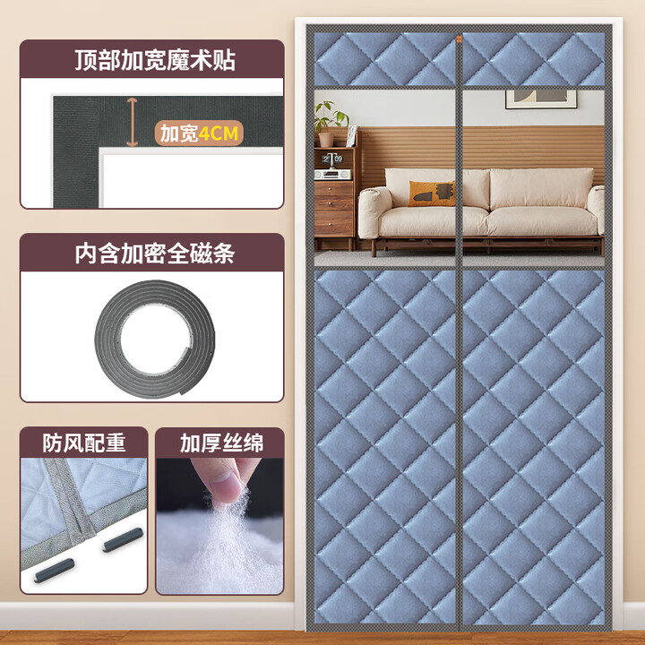 纱屋净冬季加厚保暖棉门帘保温挡风隔断帘新款防寒自吸帘子家用空调门帘 【抗寒/保暖/挡风】pu防水青灰色【底部加大配重】 140*200cm【宽 ...