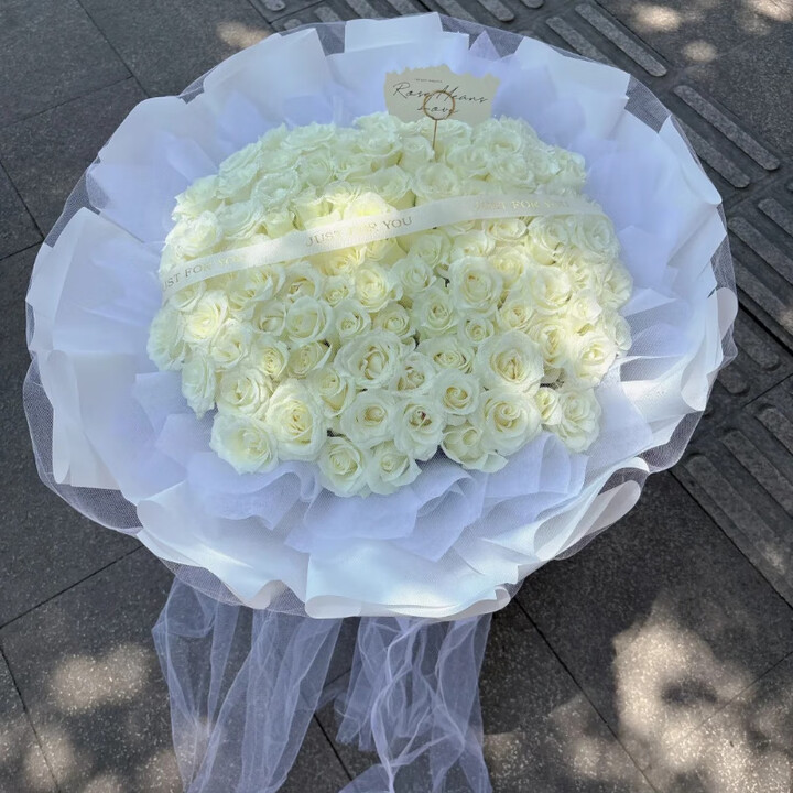 领香鲜花速递白玫瑰花束送女友老婆表白生日礼物全国同城配送 99朵白玫瑰花束白纱款【图片 价格 品牌 报价】-京东