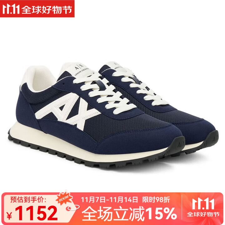 阿玛尼armani男鞋新款男士运动鞋系带时尚休闲鞋蓝白43