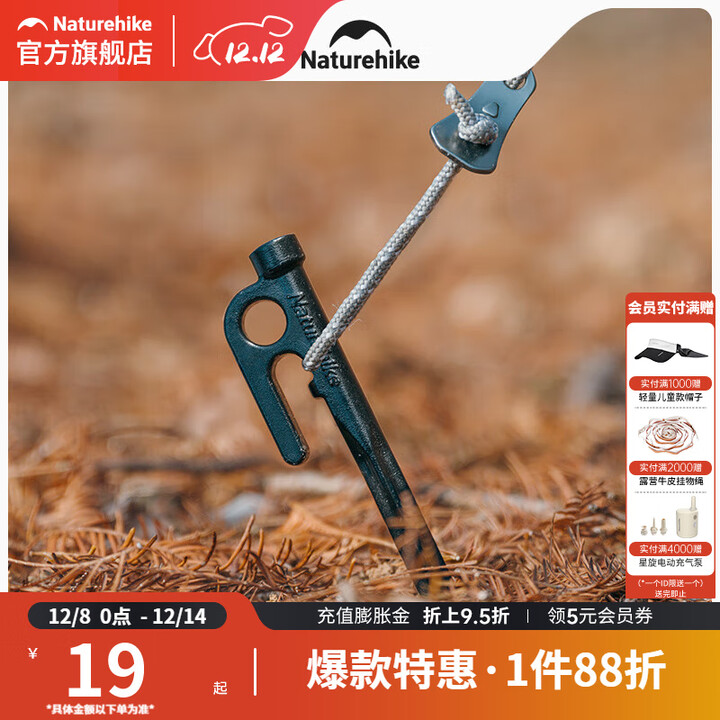 挪客Naturehike铸钢地钉户外露营帐篷天幕配件不锈钢地钉固定钉 四棱形20cm