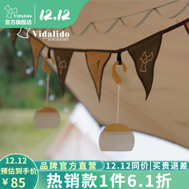 vidalido维达利多户外装饰多功能挂灯绳三角彩旗天幕挂绳logo营地氛围旗帜 咖色/灰绿色 5.5米