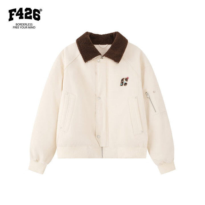 F426国潮牌冬季新款国潮牌保暖仿羊羔毛领派克服羽绒服 白色 S【图片 价格 品牌 报价】-京东